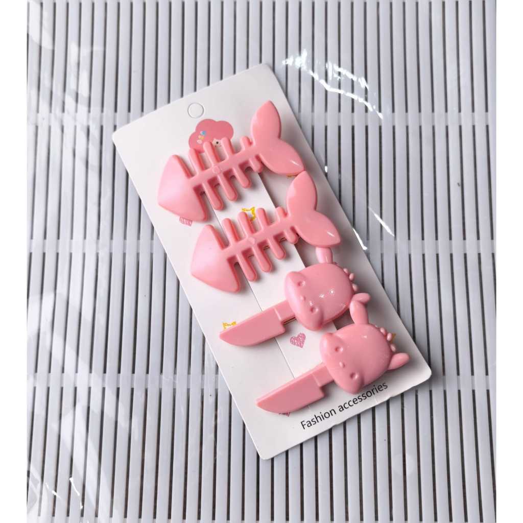 A - 1 Set Jepitan Motif Daun Tulang Pisau Korea Love Lucu Untuk Anak Anak Jepitan Wanita Unik Akseso