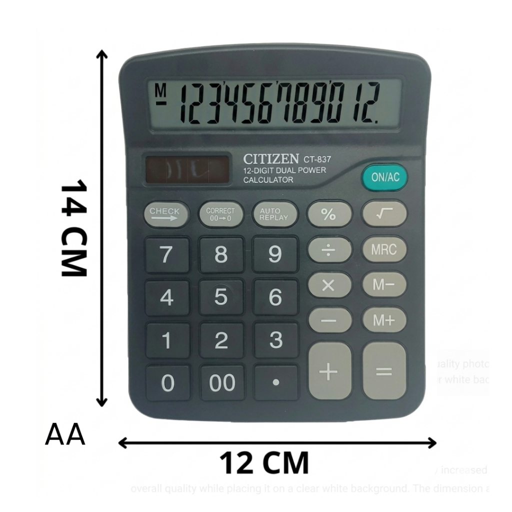 Kalkulator CITIZEN CT 837 Dagang Toko 12 Digit Check Correct - Calculator Digital Baterai AA
