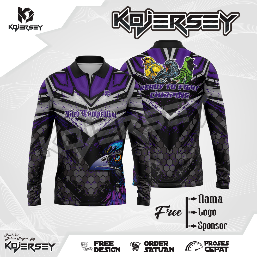 JERSEY BURUNG FULL PRINTING BERKERAH LENGAN PANJANG