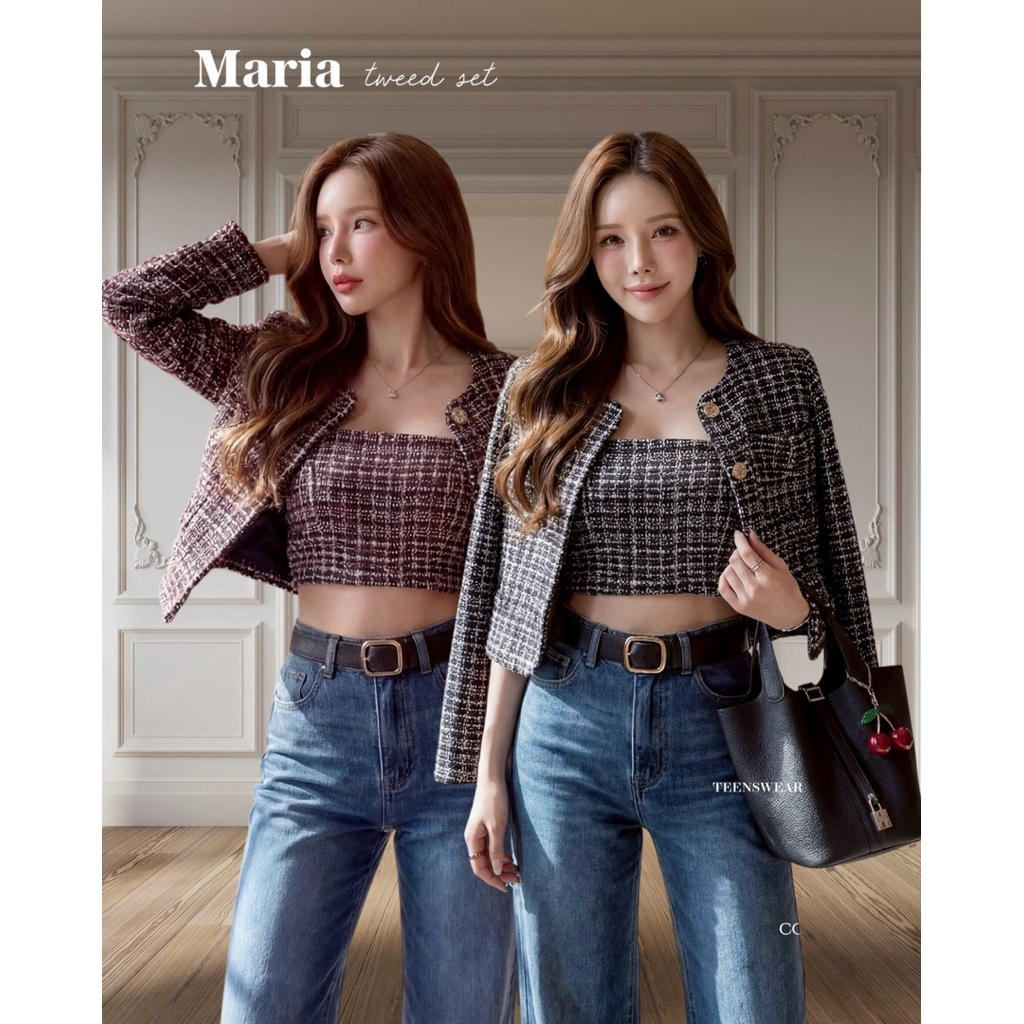 Maria Tweed Set - Tweed Tube Top Blazer Set Import Bangkok