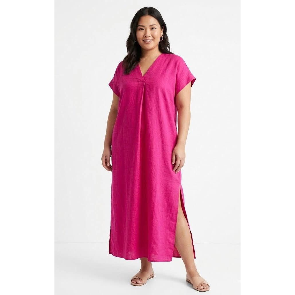 Dress fuchsia v neck branded big size jumbo