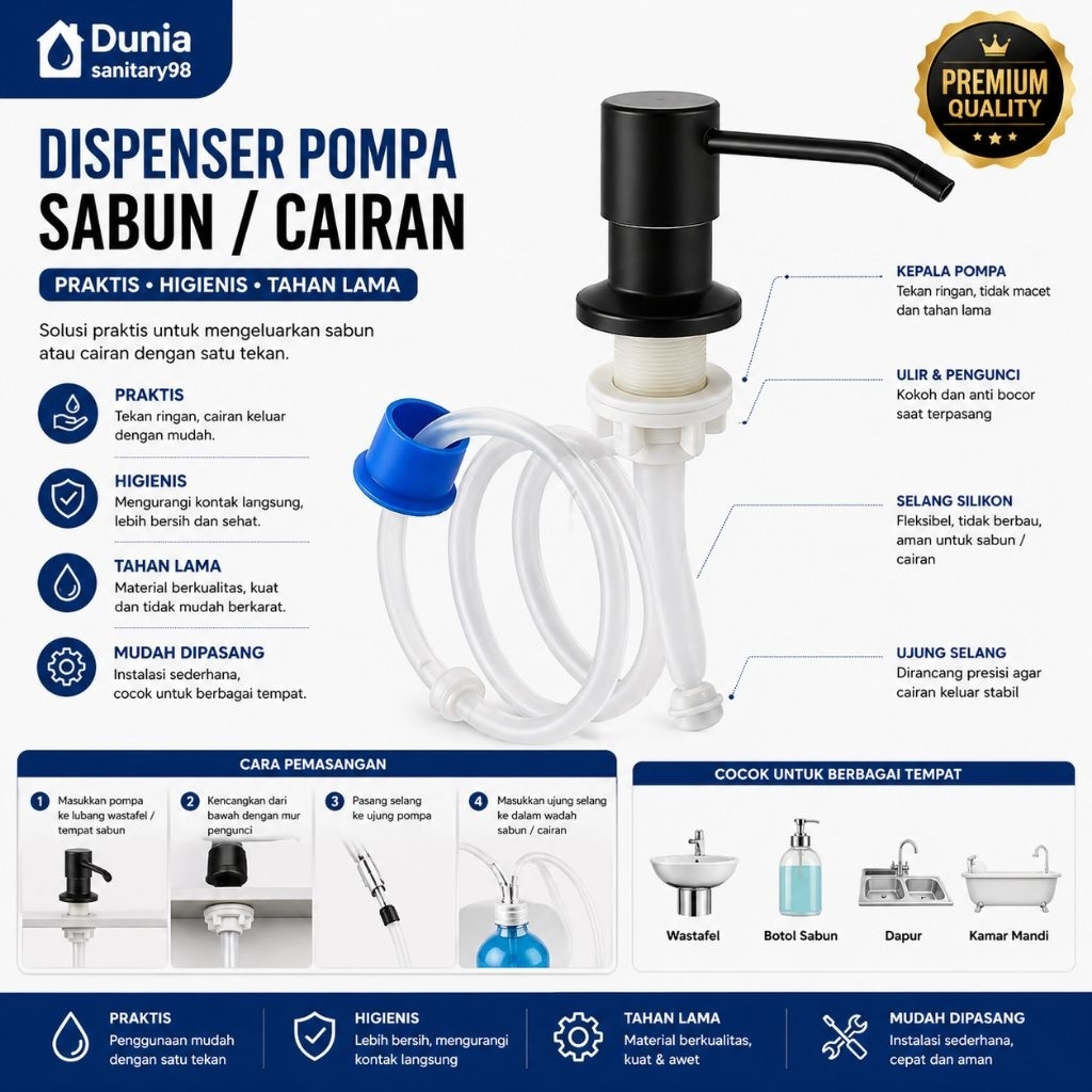 DUNIA SANITARY Tempat Sabun Dispenser Cair Kitchen Sink Tanam Tempat Sabun Cuci Piring