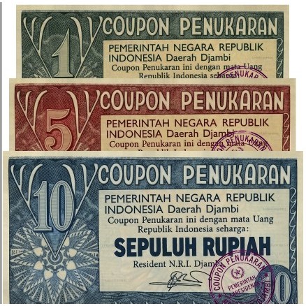 1,5 dan 10 Kupon penukaran keresidenan jambi souvenir replika repro