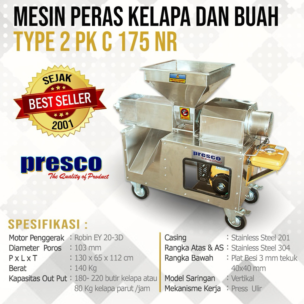 Mesin Peras Kelapa Type C175 NR 2 PK Presco