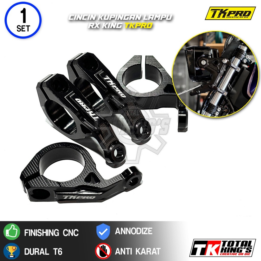 Cincin Kupingan Lampu Cnc Tkpro Original Anodize  Hitam