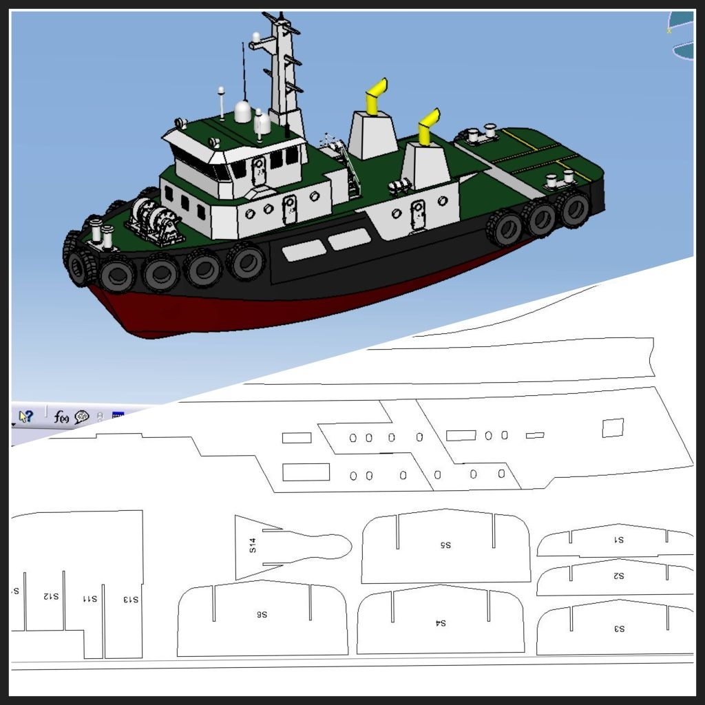 Rc Boat Plan Blueprint Kertas - Kapal Tugboat 5 - Hardcopy Kertas HVS A0 A1 A2 A3