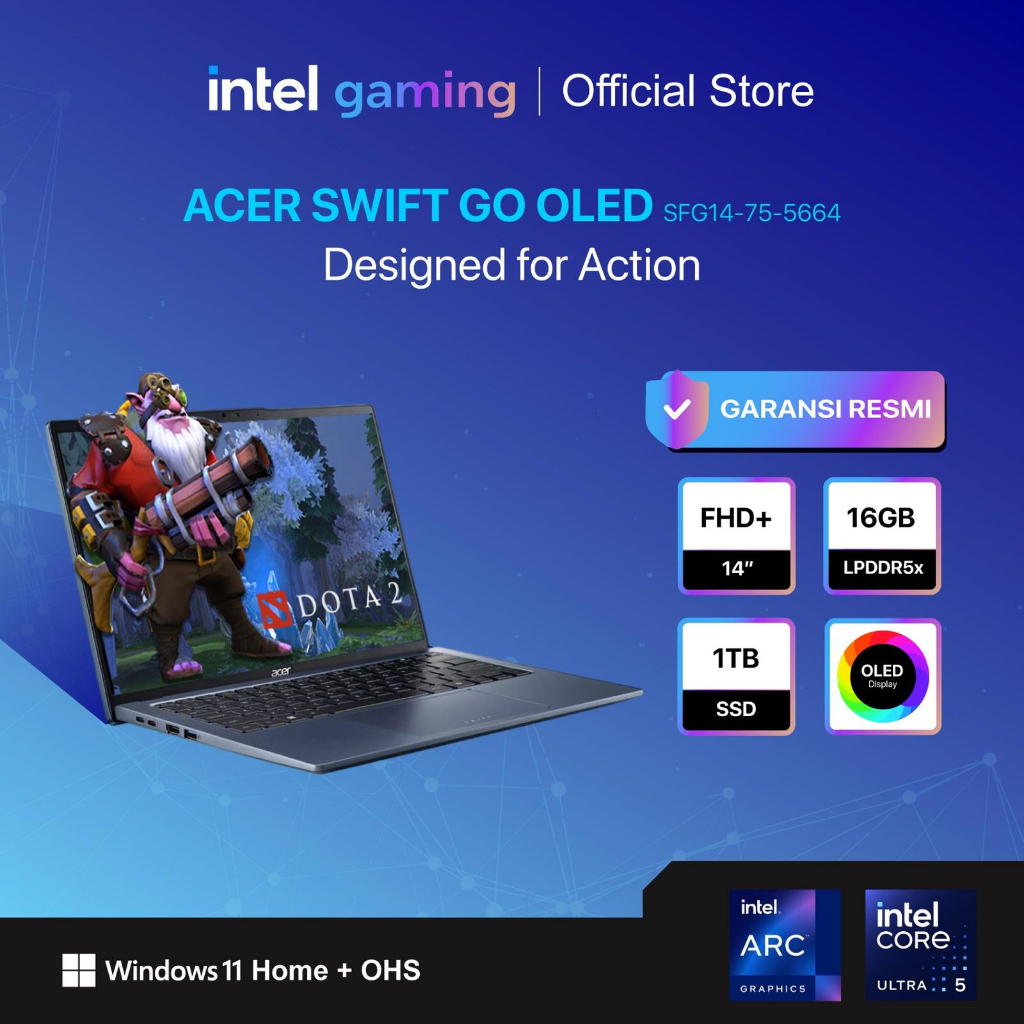 ACER SWIFT GO OLED SFG14 ULTRA 5 226V RAM 16GB 1TB W11+OHS 14.0 WUXGA EVO -75.5664
