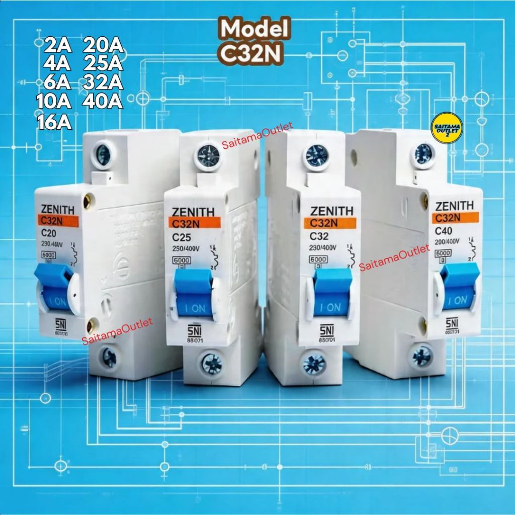 MCB Zenith C32N Mini Circuit Breaker 1P 6kA SNI C2 C4 C6 C10 C16 C20 C25 C32 C40 Pengaman Listrik