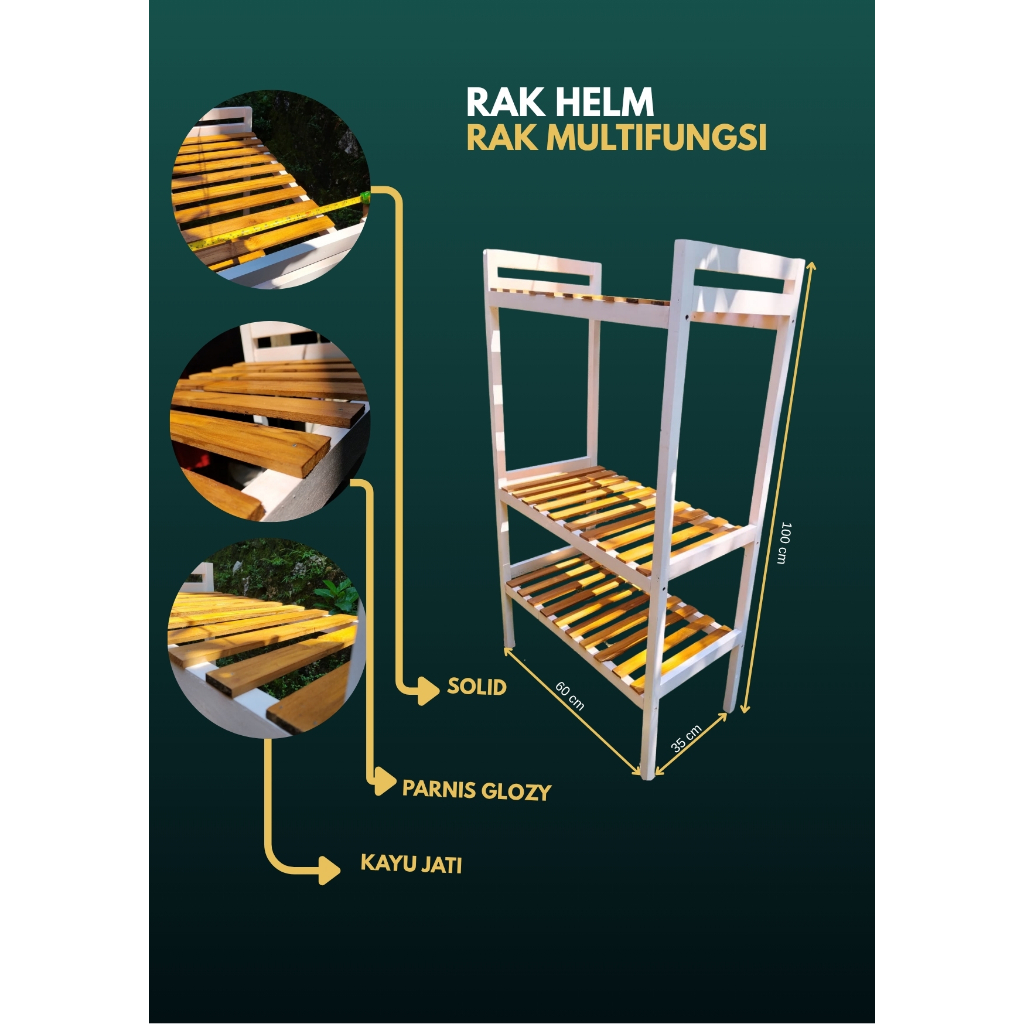 Rak Helm Kayu 3 Susun Multifungsi Minimalis 100x60 cm Rak Sepatu Tas Organizer Kokoh