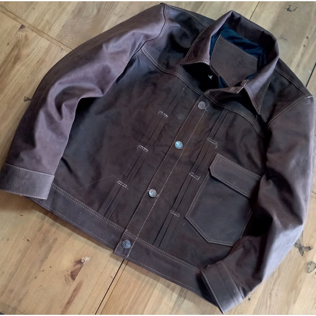 jaket kulit trucker pria size L