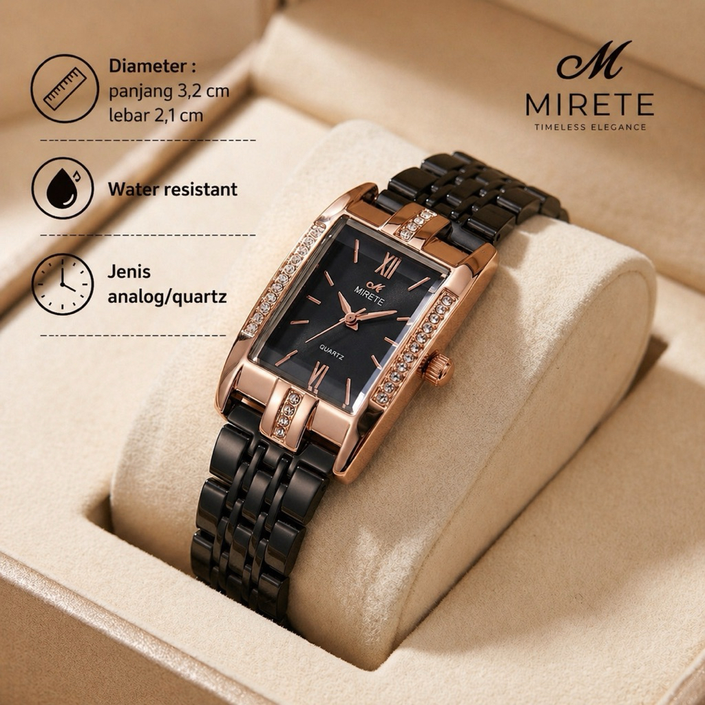 Jam Tangan Wanita Mirete M315 Quartz Elegan Mewah Fashion Waterproof Anti Air
