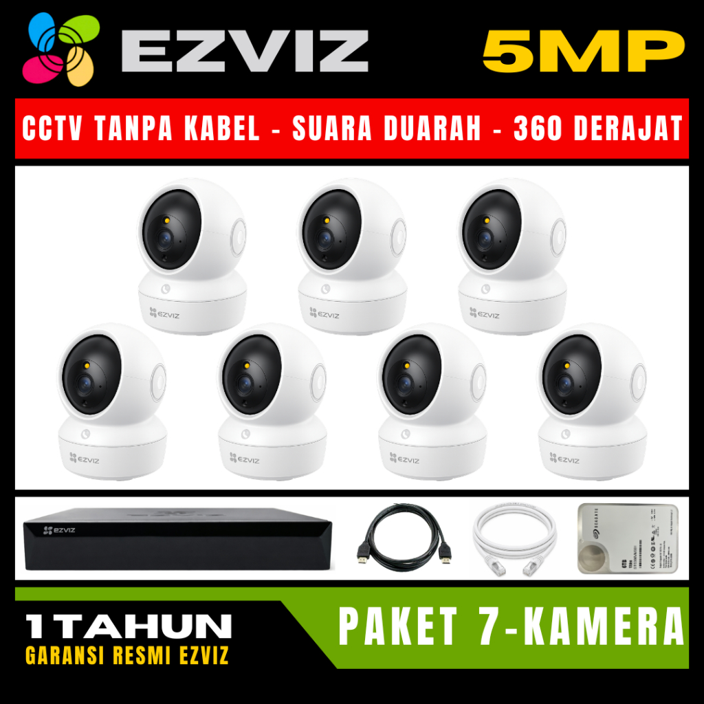 Paket CCTV EZVIZ 5MP 8 Channel 7 Kamera CCTV WIFI Camera Wireless Kamera Wifi