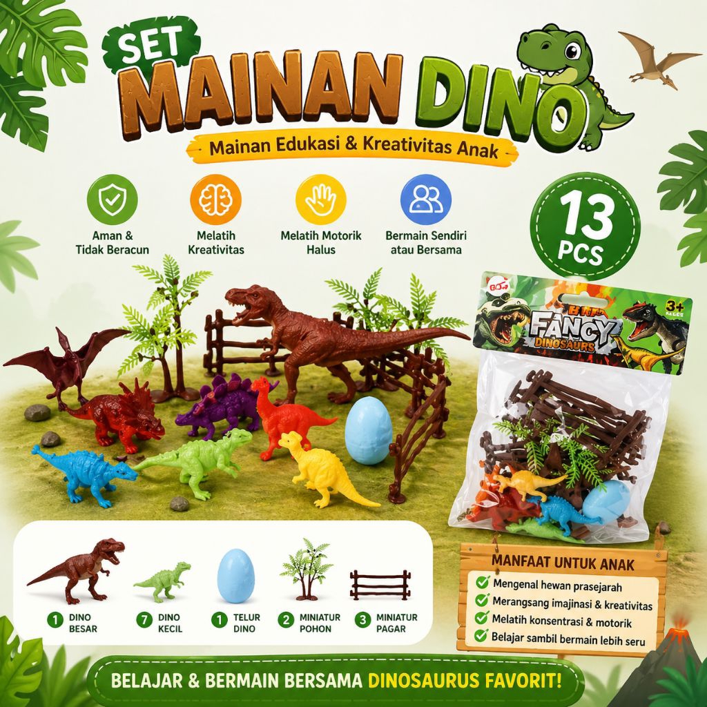 Mainan Set Dinosaurus Mini | Figur Dinosaurus Anak Edukatif | Sensory Play | DIY Dino World
