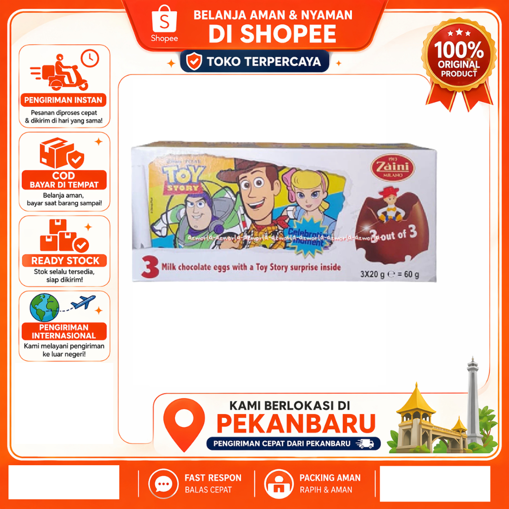 [SDW] pekanbaru/60 Gram Zaini Toy Story Milk Chocolate Egg Coklat Susu
