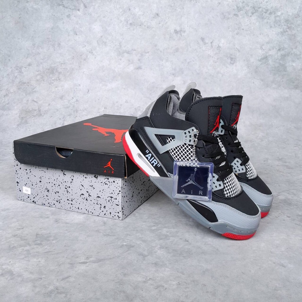 ( Abuy project ( Sepatu Sneakers Air Jordan 4 Retro Bred x Off White
