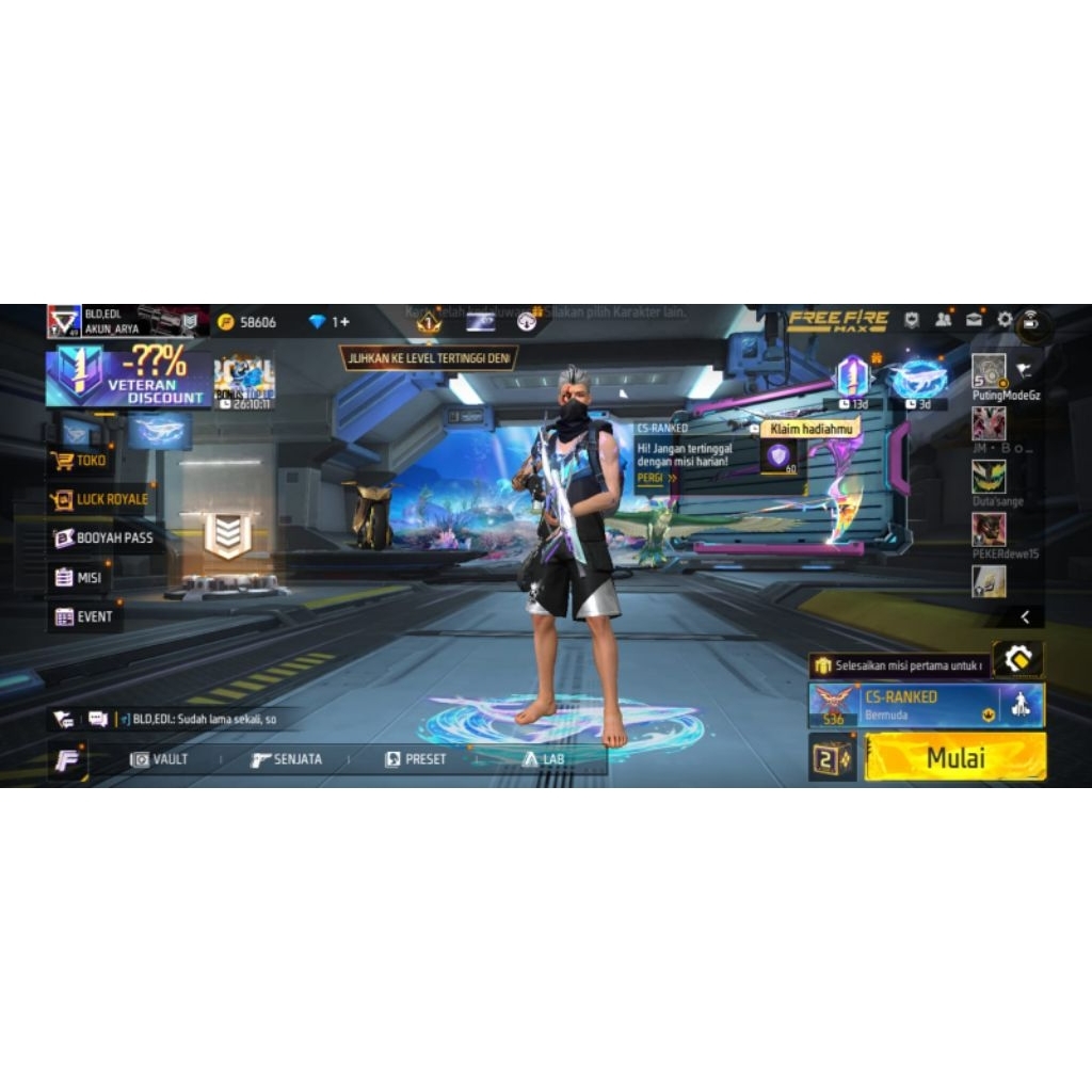 AKUN FF SPEK EVO 1 LUMAYAN BAGUS  COWOK/CEWEK
