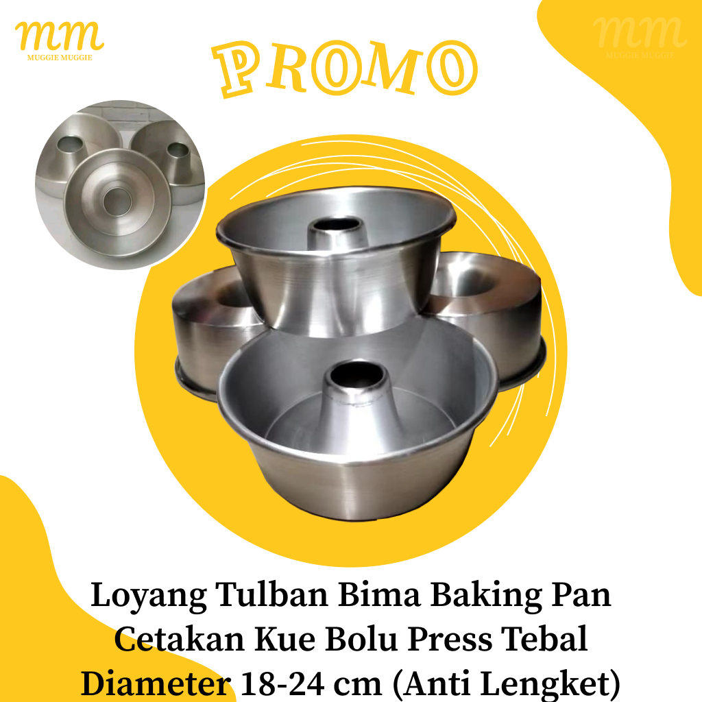 Loyang Tulban Bima Baking Pan – Cetakan Kue Bolu Press Tebal – Diameter 18-24 cm (Anti Lengket)