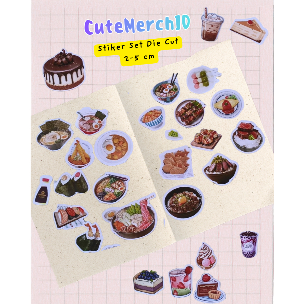 Stiker Set Tema Makanan Lucu untuk Journaling / hp / scrapbook /casing / Laptop