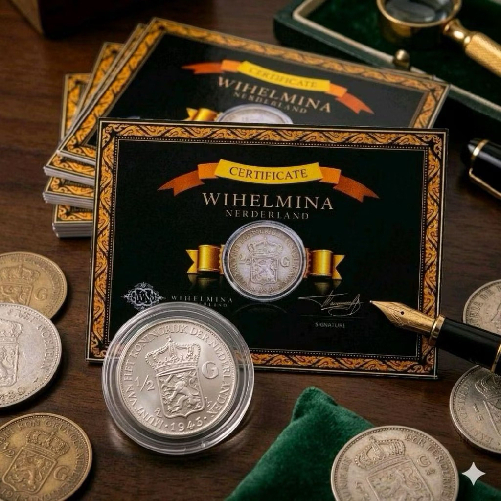 Koin Perak Kuno Wilhelmina Nederland 1/2G Best Produk Terbatas Tahun 1718 Sampai 1948 Gress Koin Wih