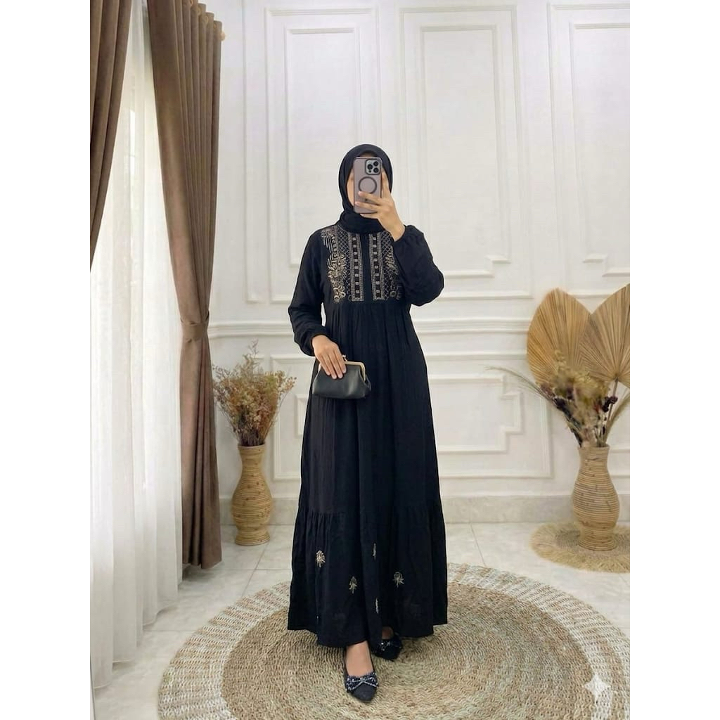 Gamis Bordir Rayon Twill Terbaru//Gamis Bordir Rayon Twill Terbaru