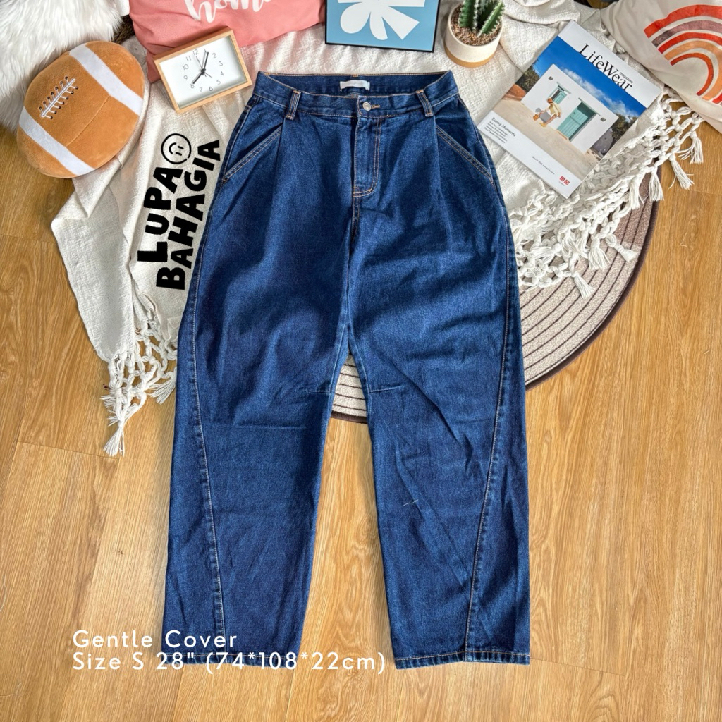 GENTLE x COVER Blue Jeans Barrel Long Pants size S fit 28" • 100% Original (Celana Panjang)