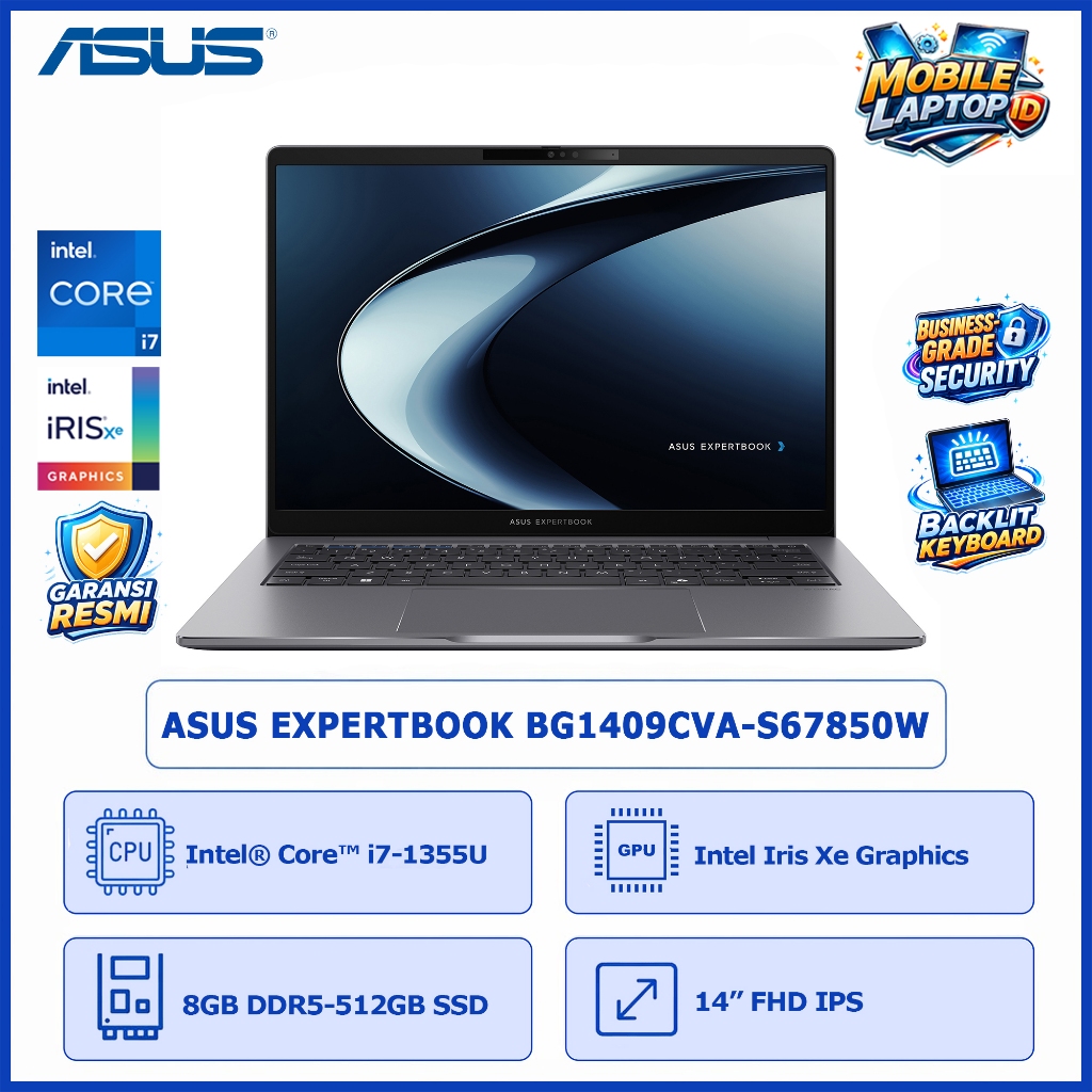 Asus Expertbook BG1409CVA Intel Core i7 1355 RAM 8GB SSD 512GB SSD 14.0 FHD W11+OFFICE PRO ORI 3Y - 