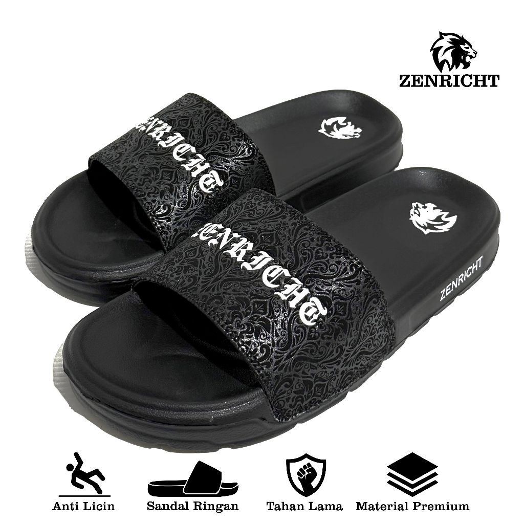 Zenricht - Sandal Slop Pria Sandal Pria Hitam Putih Terbaru