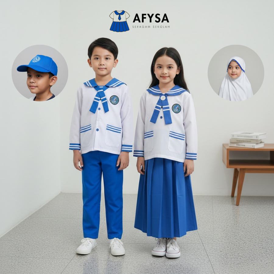 Seragam Anak TK Matros Biru Putih Panjang - Baju TK Matros