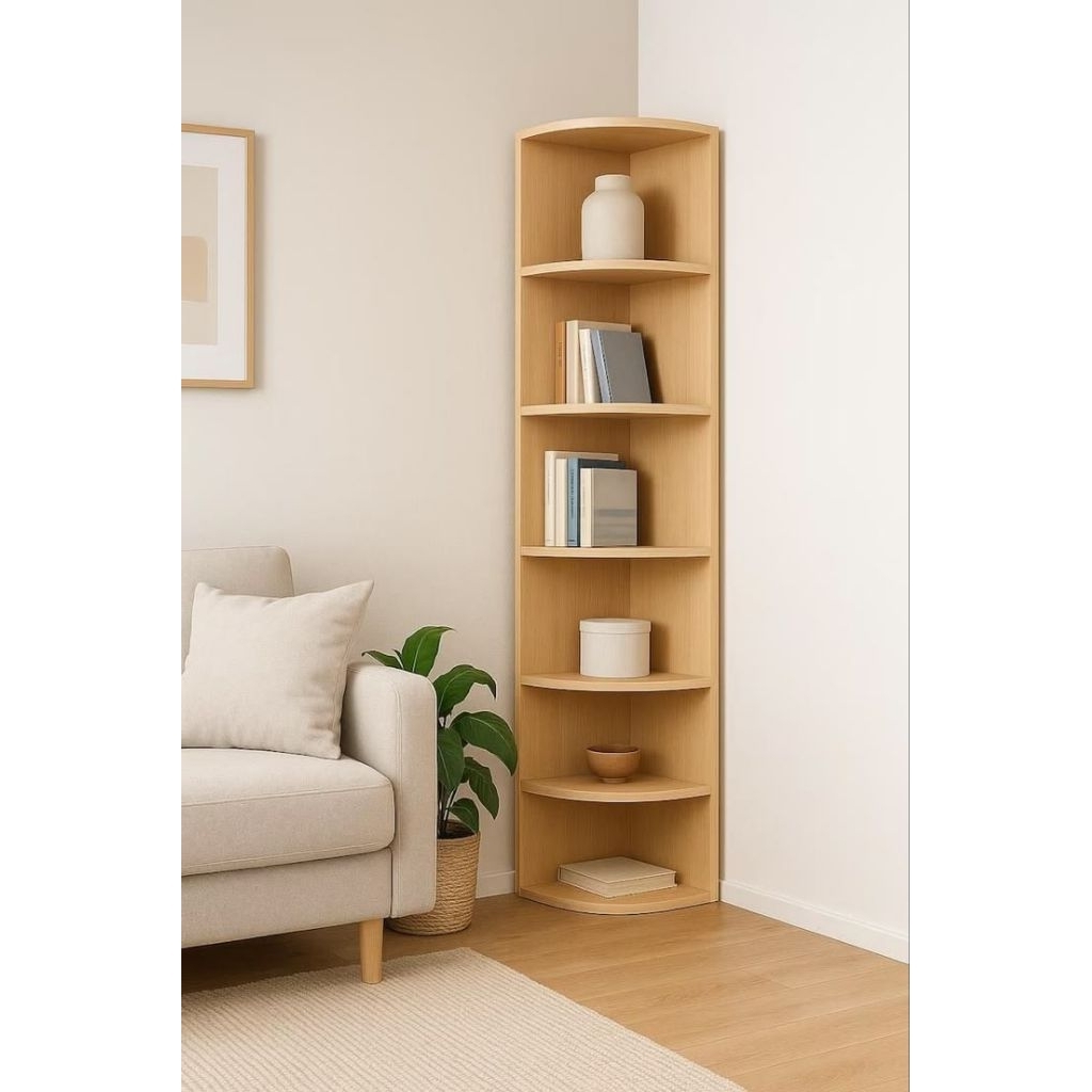 ​Rak Sudut Kayu Minimalis Aesthetic 6 Susun Rak Buku Pojok Pajangan Ruang Tamu Scandinavian