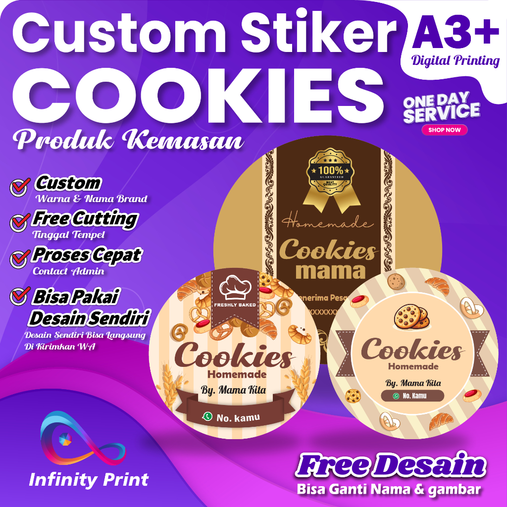 STIKER LABEL COOKIES | SRIKER KUE KERING | BISA CUSTOM GANTI NAMA DAN WARNA