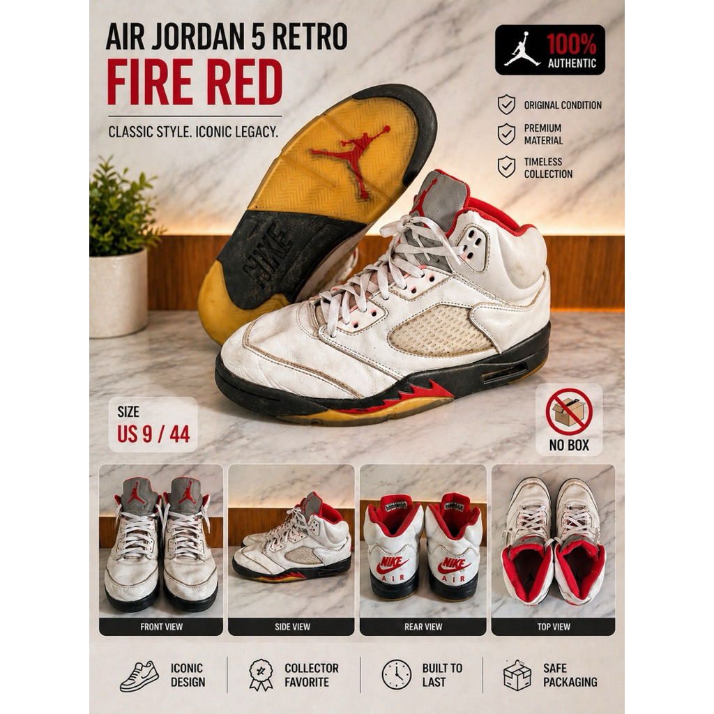 Nike Air Jordan 5 Red Fire Silver Tongue