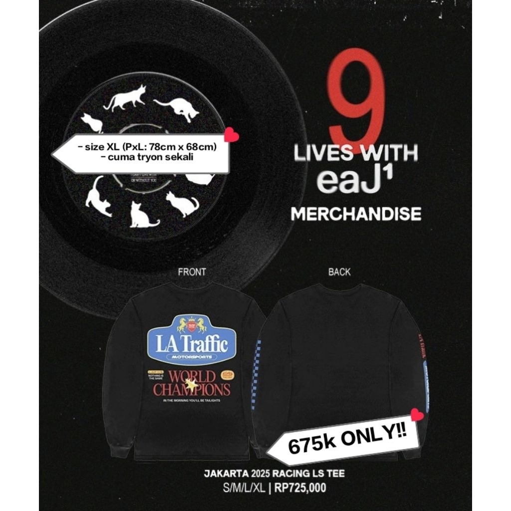 (BACA DESC) eaJ official merch oversized sweater long racing tee 1 size XL 9 lives with eaJ Park jae