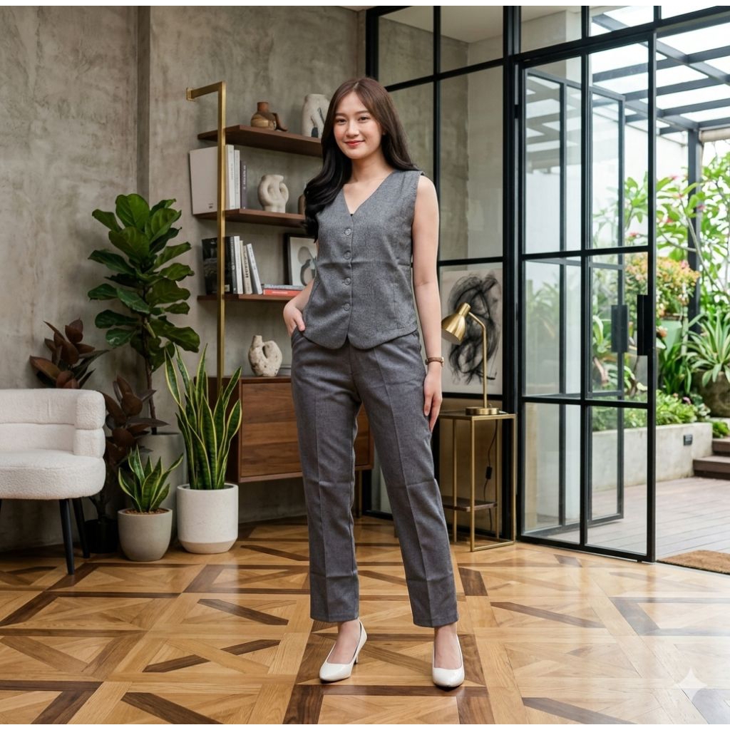 Setelan Wanita formal -rompi tanpa lengan Korean style - blazer stripe salur