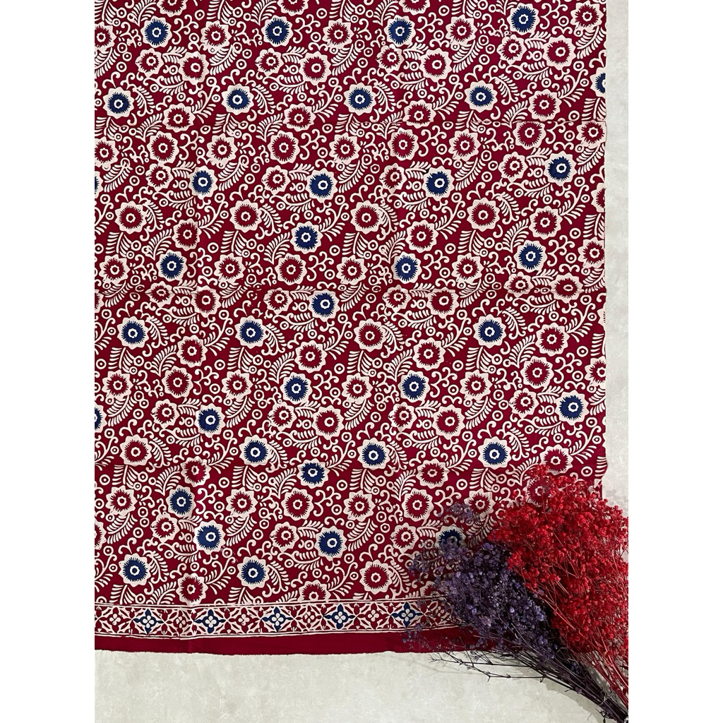 kain batik katun cap pastel bangbiru / biru merah