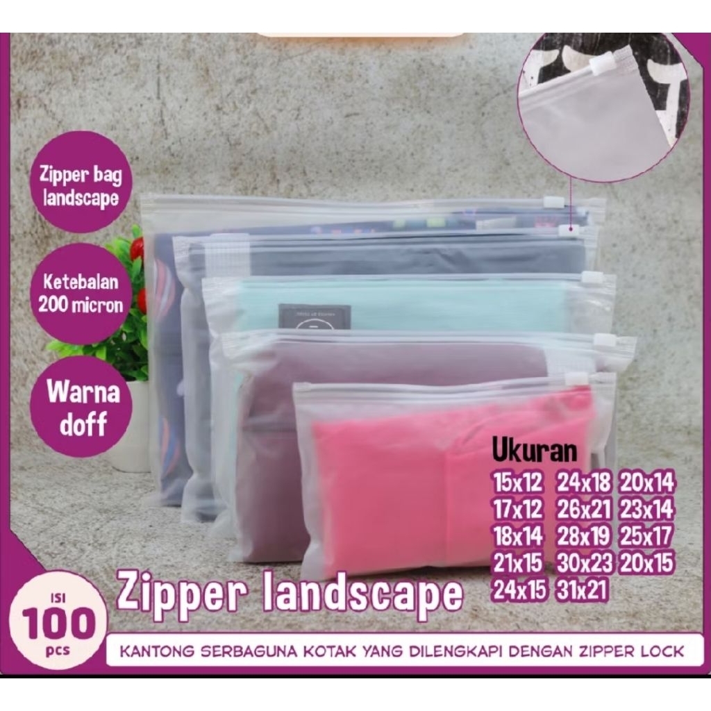 FAI.KU Zipper Bag Landscape Transparan Doff Organizer Bag Pouch Plastik Penyimpanan | Zipper Lock Zi