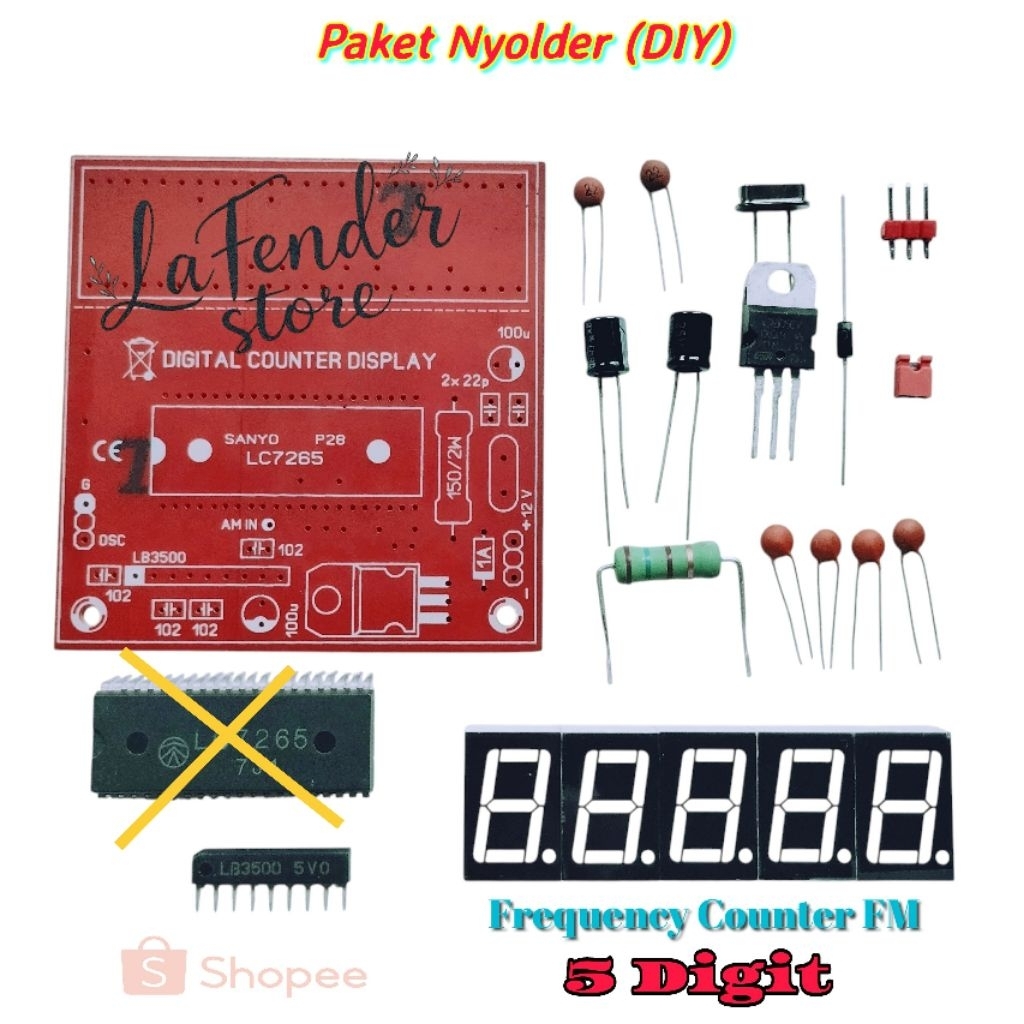 (Dikirim Tanpa IC Besar - LC7265) DIY - Paket nyolder Frequency Counter FM 5 Digit