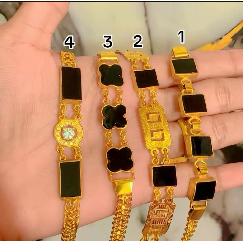 GELANG PERMATA HITAM SEPUHAN EMAS ANTI KARAT GELANG WANITA AWET