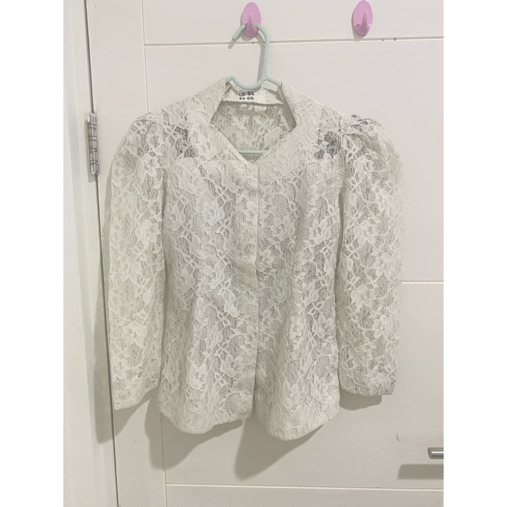 (PEL) Atasan kebaya brokat putih modern LD 86