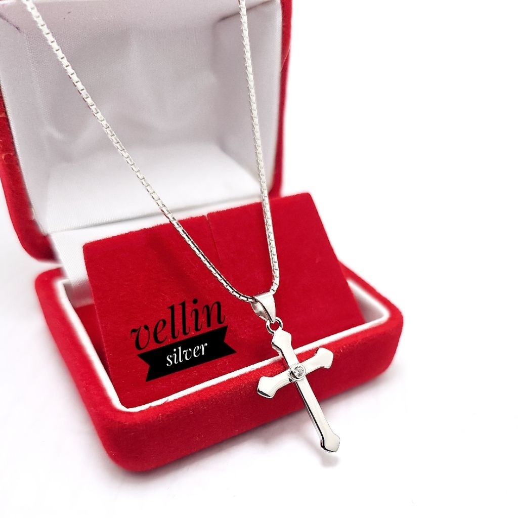 KALUNG + LIONTIN SALIB PERAK 925 / PERHIASAN KALUNG SALIB SILVER LAPIS EMAS PUTIH
