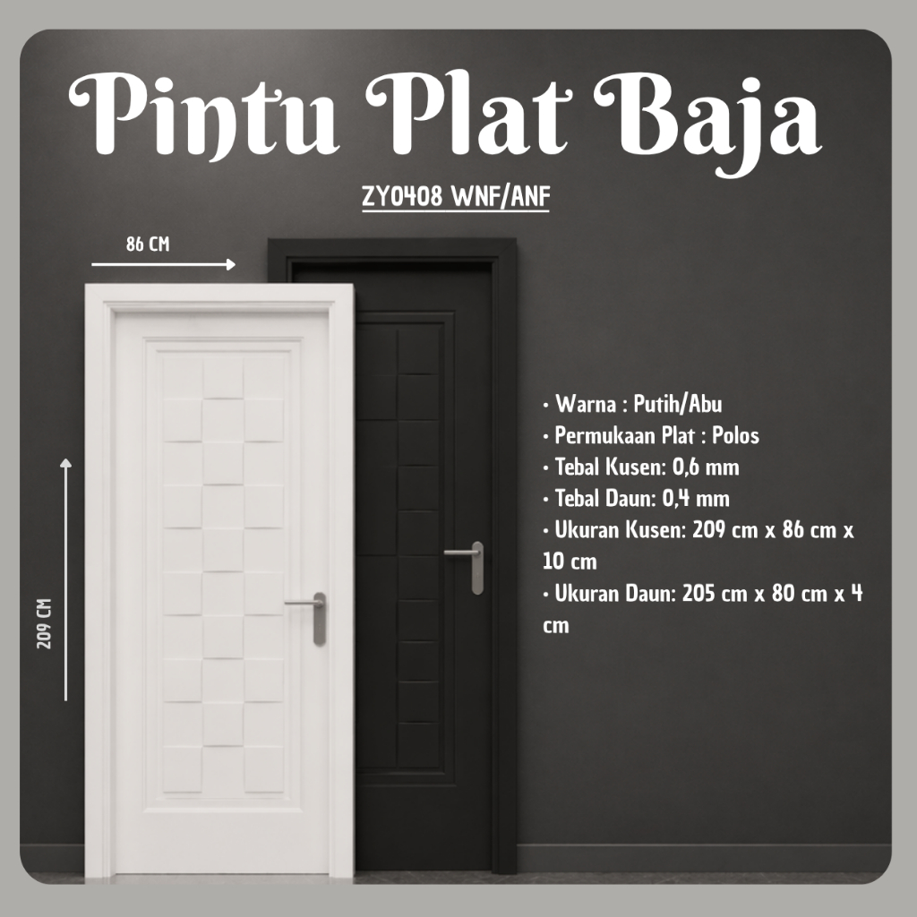 Pintu Plat Baja Minimalis C Pintu Rumah Modern Kuat Anti Rayap Elegan Putih & Hitam  Pintu plat baja