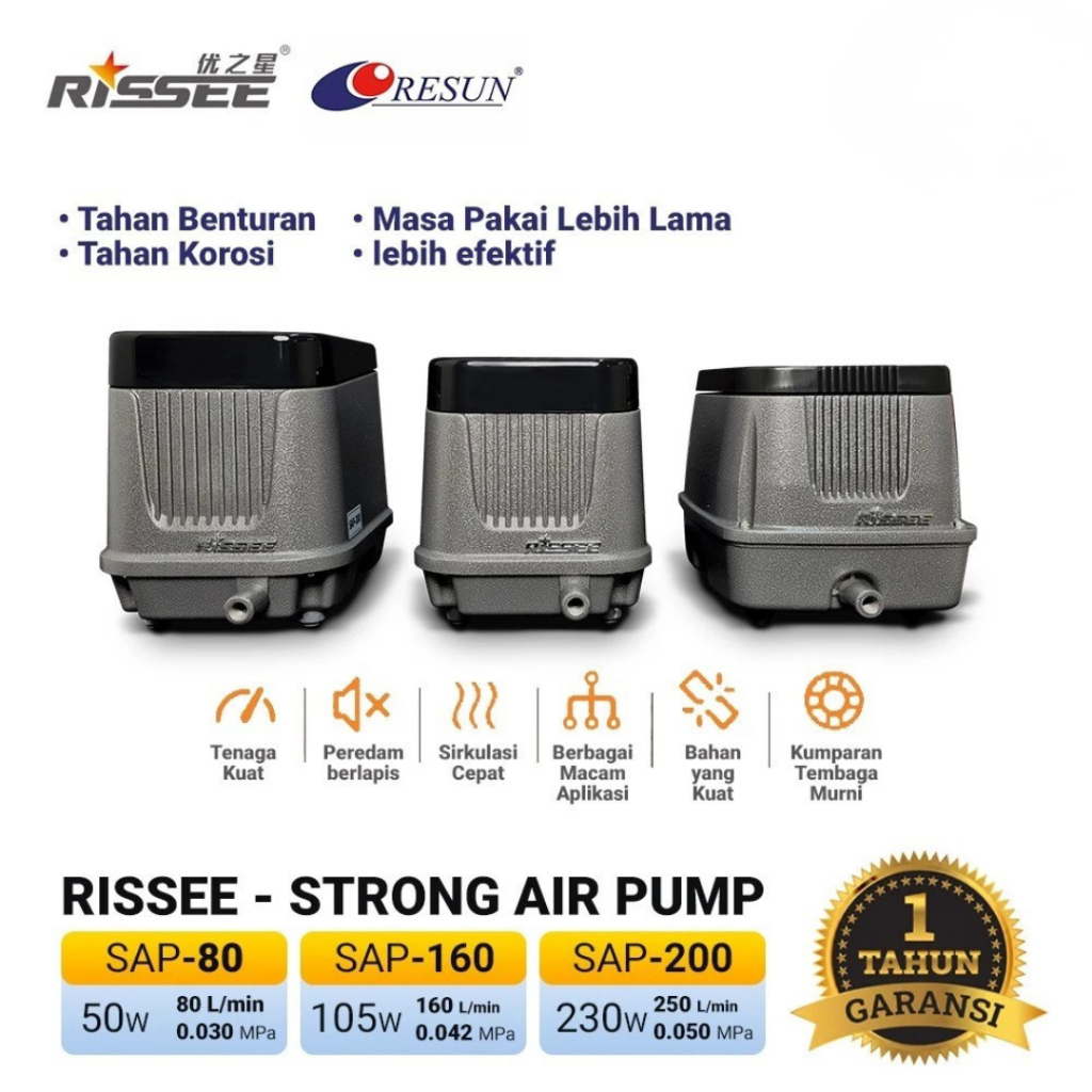 Rissee Air Pump Aerator Aquarium  Aerator Kolam Ikan Very High Pressure Pompa Udara air pump