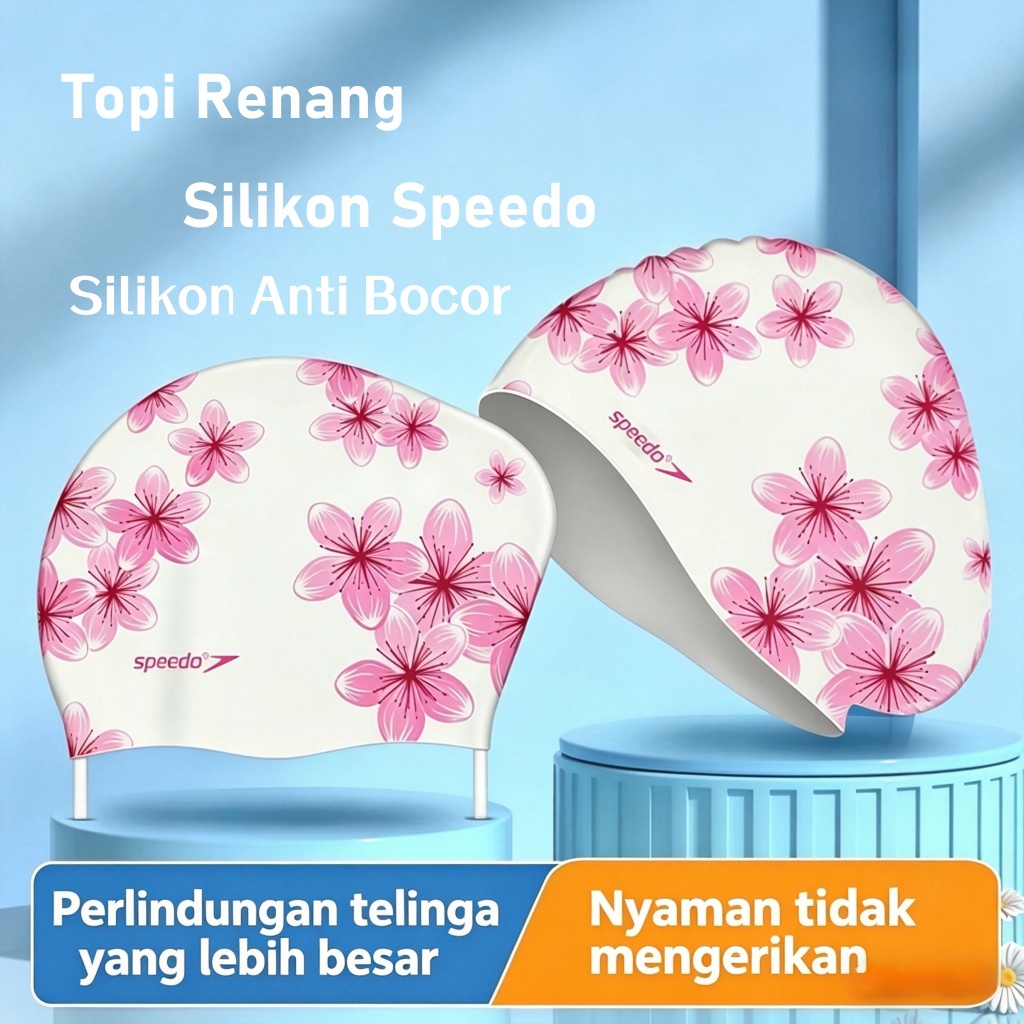 Topi Renang Speedo Sakura – Silikon Elastis, Nyaman Tidak Lilit, Khusus Wanita Rambut Panjang