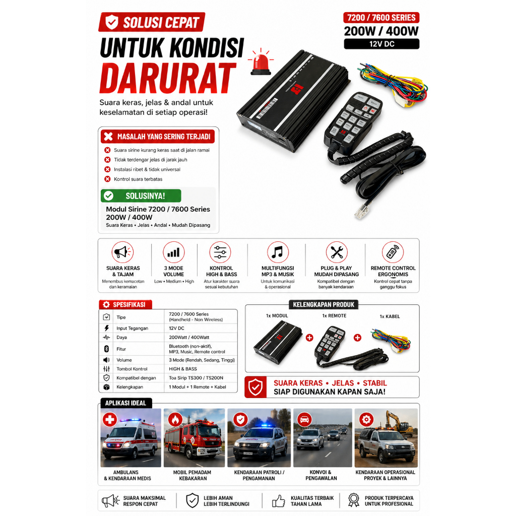 Modul Sirine Whelen HHS 400 Watt 7600 bisa doubble toa