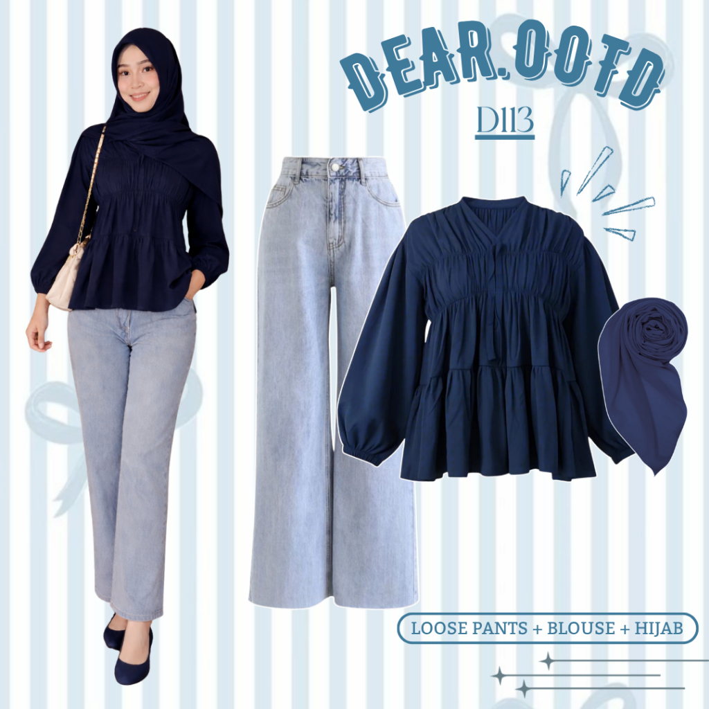 Blouse Wanita Rayon ( Loose Pants, Baju, Jilbab ) Outfit OOTD Remaja Kekinian Berhijab - D113
