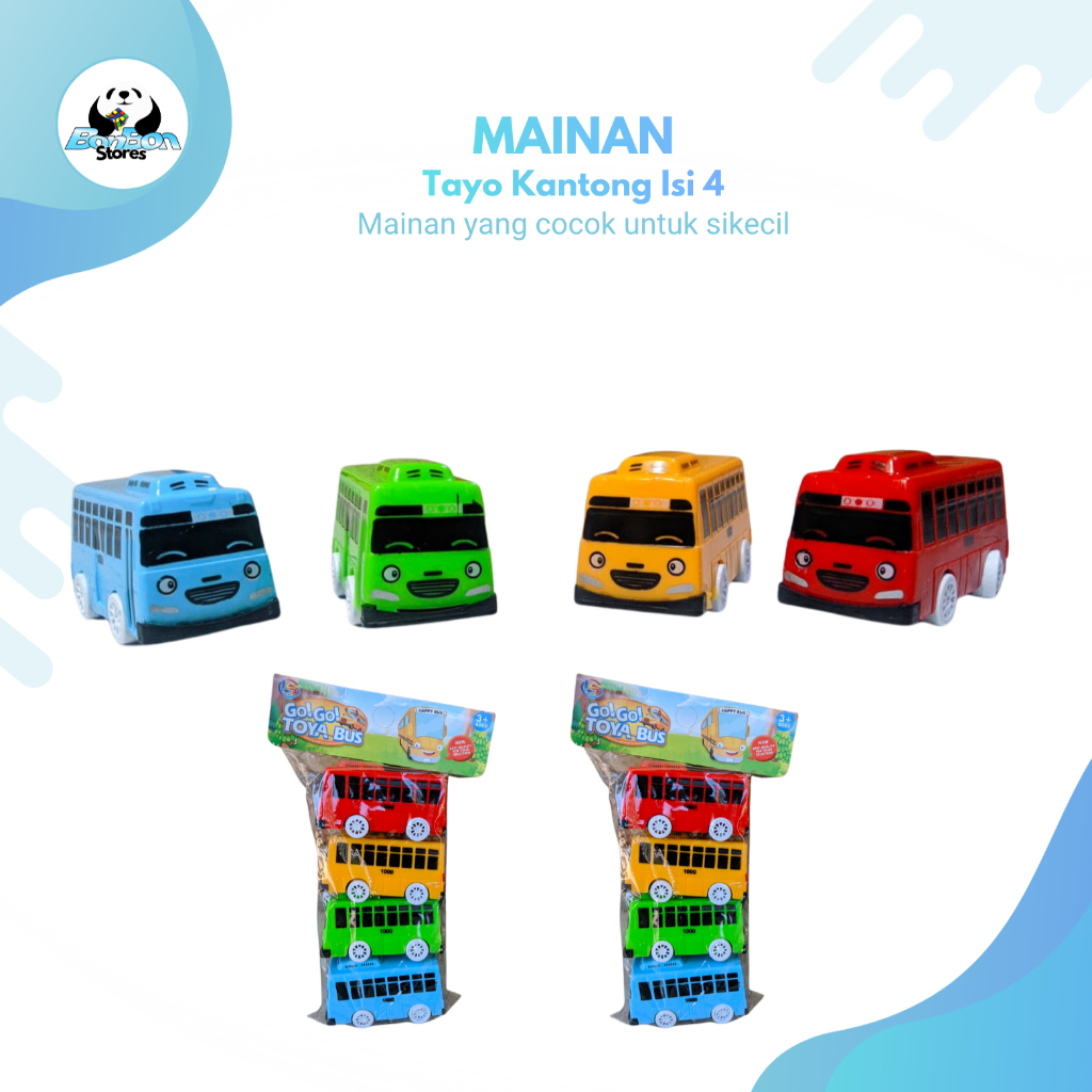 Mainan Mobil Bus Tayo LT 55 - Set 4 Mobil Kecil, Plastik Tahan Lama, Desain Menarik