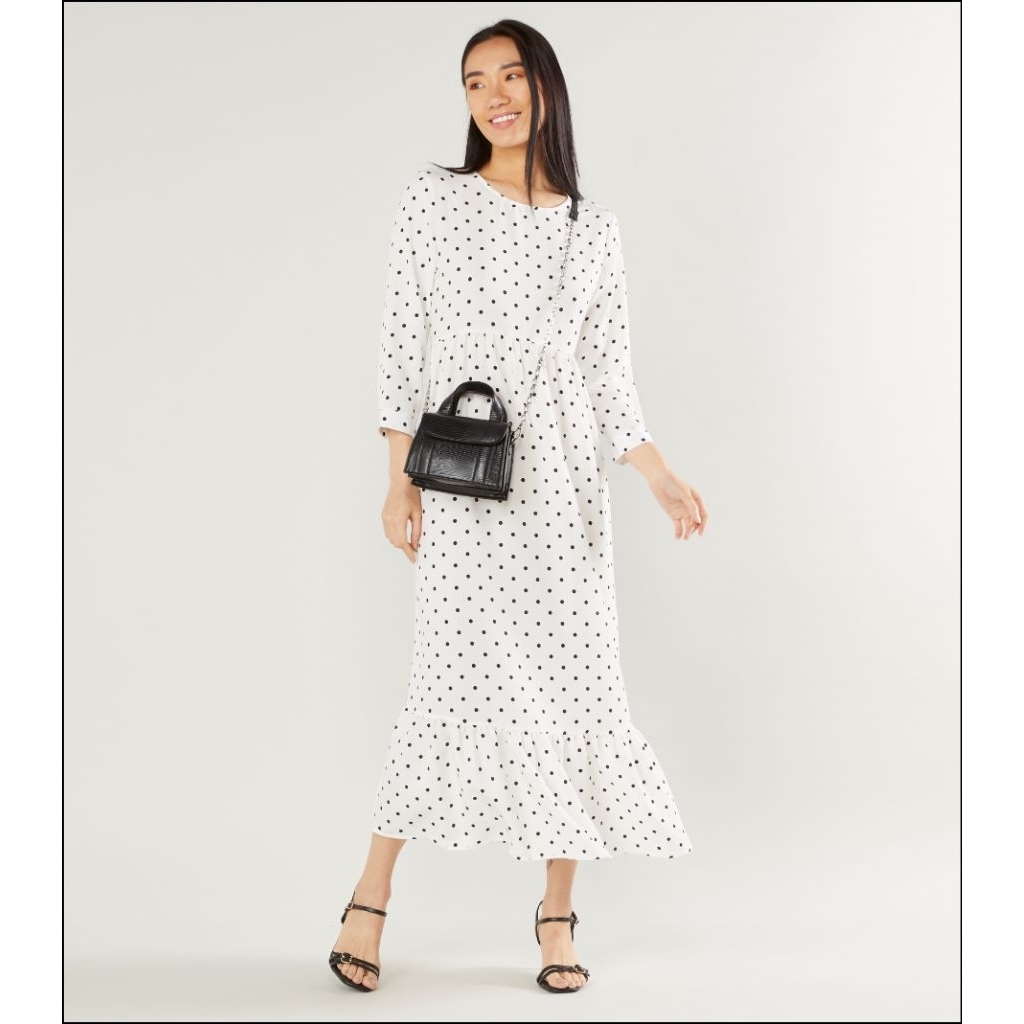 Gamis Long Dresses Wanita Putih Hitam Polkadot Original Branded Max Fashion Limited Stock