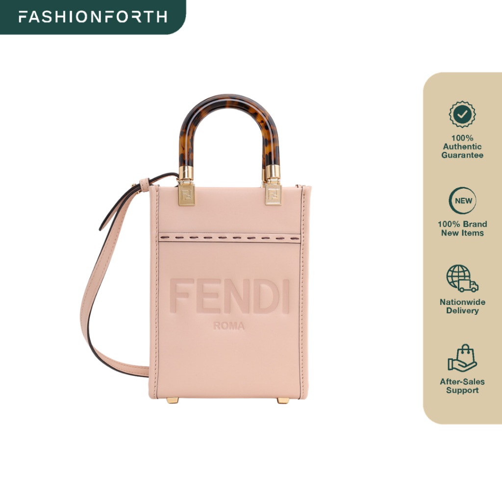 FashionForth Mini Sunshine Fendi Roma Shopper Bag in Calfskin with Plexi Glass Handle