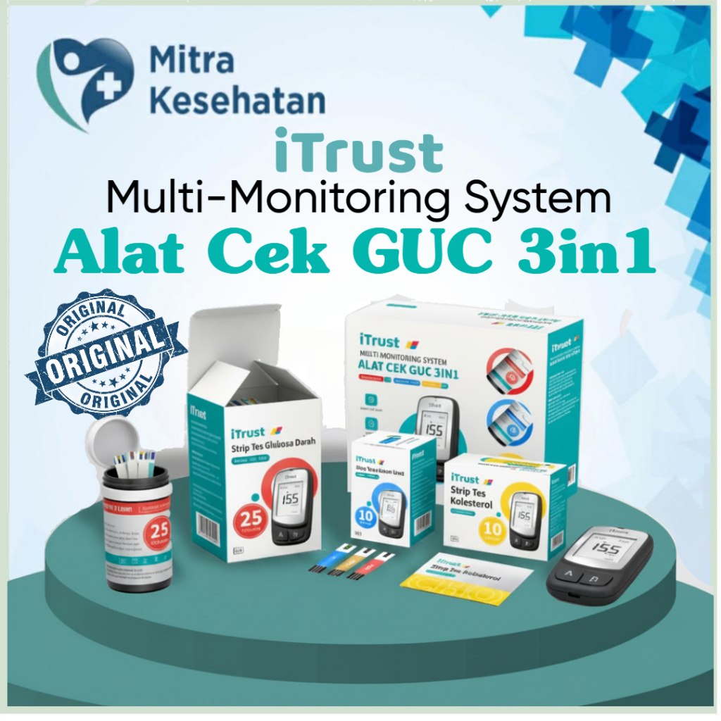 iTrust GUC-B01 Alat Cek Gula Darah Asam Urat Kolesterol 3in1 Lengkap Alat Tes Kesehatan Digital