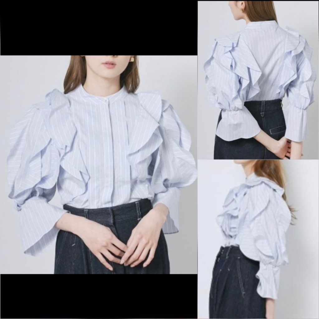 SNIDEL ruffle stripe shirt kemeja