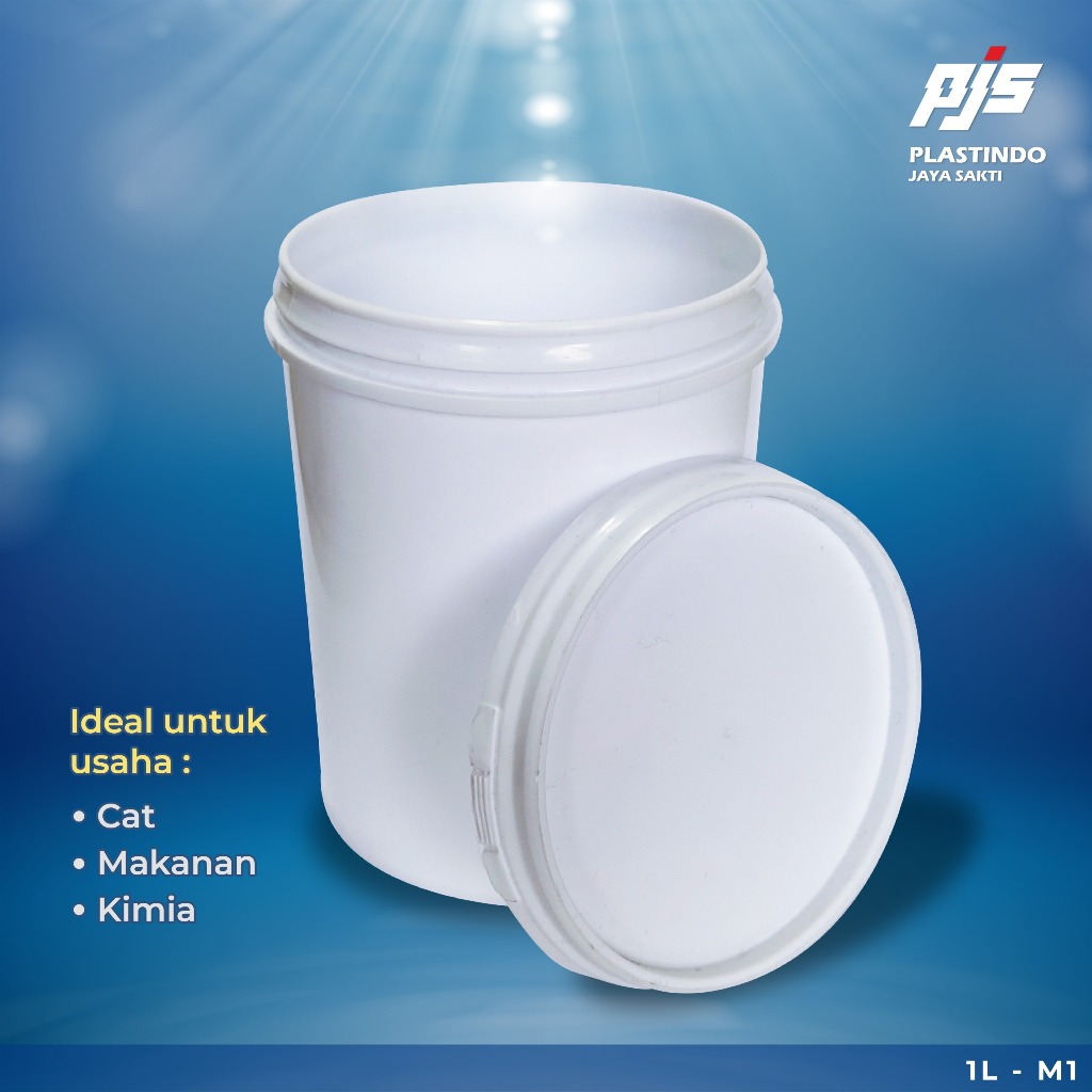 Ember Bucket Cat Kurma 1L (1KG) Putih | Ember Plastik Makanan Full Set Tutup 1L | Pail Plastik Lurus